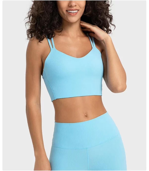 Women's Ribbed Strappy Sports Bra Cross Back