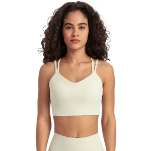 Women's Ribbed Strappy Sports Bra Cross Back