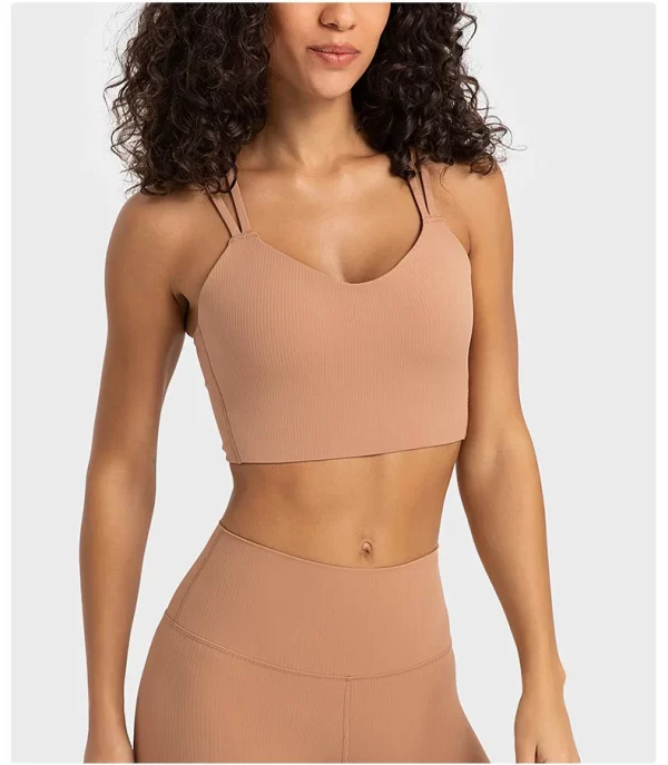 Women's Ribbed Strappy Sports Bra Cross Back
