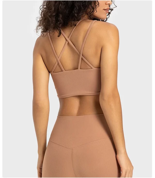 Women's Ribbed Strappy Sports Bra Cross Back