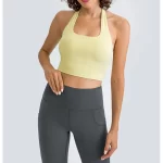 Women’s Halter Sports Bra White and blue Backless Bralette Workout Tank Top 1(1)