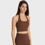 Women’s Halter Sports Bra White and blue Backless Bralette Workout Tank Top 6(1)