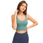 Womens Workout Crop Tank Top Build w Removable Padded Bra (1)
