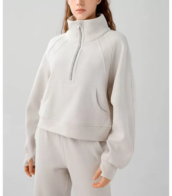Zenana Half Zip Fleece Sweatshirt with kangaroo Pocket
