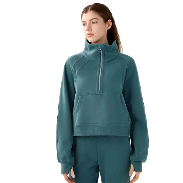 Double Take Full Size Half Zip Long Sleeve Hoodie with Kangaroo Pocket