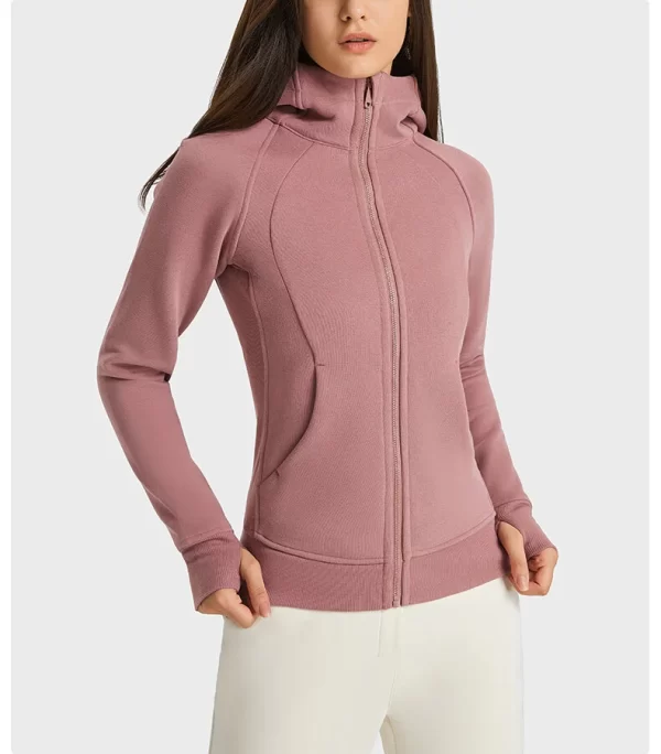 Kapuzenpullover aus Baumwolle mit Reißverschluss für Damen, Sweatshirt, Laufen, Workout, Freizeit