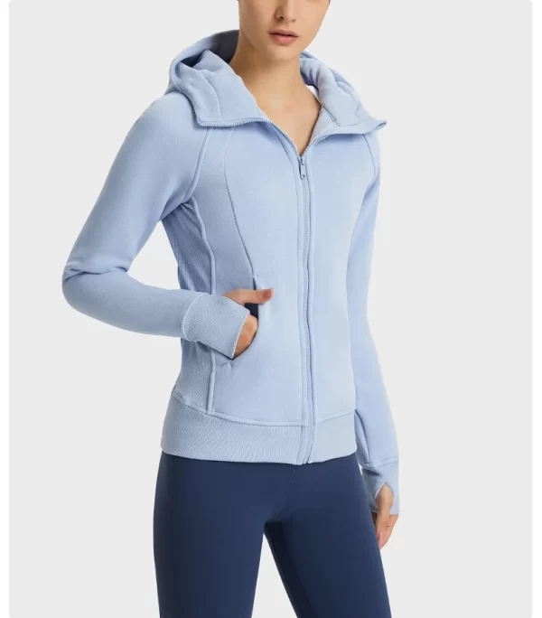 Kapuzenpullover aus Baumwolle mit Reißverschluss für Damen, Sweatshirt, Laufen, Workout, Freizeit