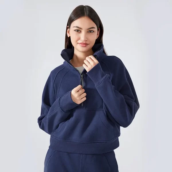 Kadın Pamuklu Yarım Fermuarlı Kazak