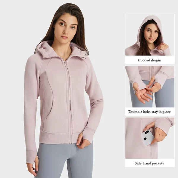 Kapuzenpullover aus Baumwolle mit Reißverschluss für Damen, Sweatshirt, Laufen, Workout, Freizeit