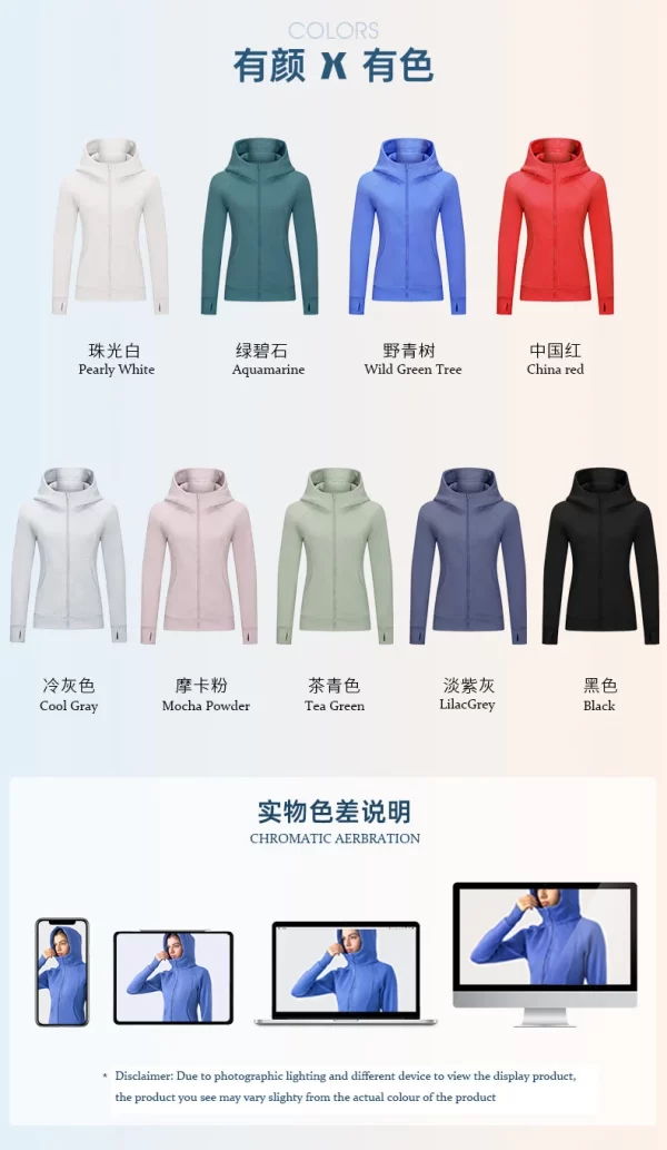 Kapuzenpullover aus Baumwolle mit Reißverschluss für Damen, Sweatshirt, Laufen, Workout, Freizeit