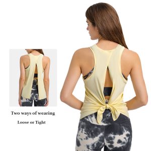 Sleeveless Workout Shirts Womens Open Back Gym Tank Top