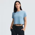 Crop Top Workout Shirts Dames Loose Fit atletisch T-shirt met korte mouwen (14)