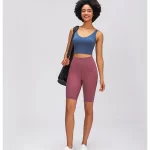 Hoë middellyf -motorfietsbroek vir vroulike buikbeheer oefensessie joga loop kompressie kortbroek (10)