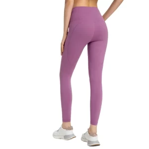 Legging yoga pinggang tinggi dengan poket wanita tidak ada jubin gim jahitan depan