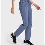 Nylon sporbukser Kvinder lige benbukser med trækkord og lommer (11)