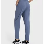 Nylon sporbukser Kvinder lige benbukser med trækkord og lommer (12)