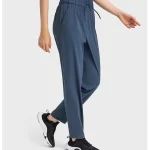 Nylon sporbukser Kvinder lige benbukser med trækkord og lommer (19)