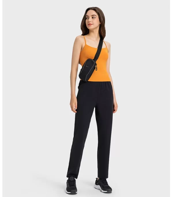 Nylon sporbukser Kvinder lige benbukser med trækkord og lommer