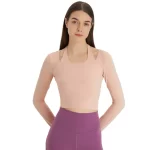 Langærmede gymnastikskjorter til kvinder med thumbleholes Slim Fit Halter Neck Tee Top (12)