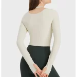 Langærmede gymnastikskjorter til kvinder med thumbleholes Slim Fit Halter Neck Tee Top (14)