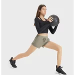 Langærmede gymnastikskjorter til kvinder med thumbleholes Slim Fit Halter Neck Tee Top (17)