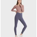 Langærmede gymnastikskjorter til kvinder med thumbleholes Slim Fit Halter Neck Tee Top (19)