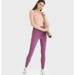 Langærmede gymnastikskjorter til kvinder med thumbleholes Slim Fit Halter Neck Tee Top (20)