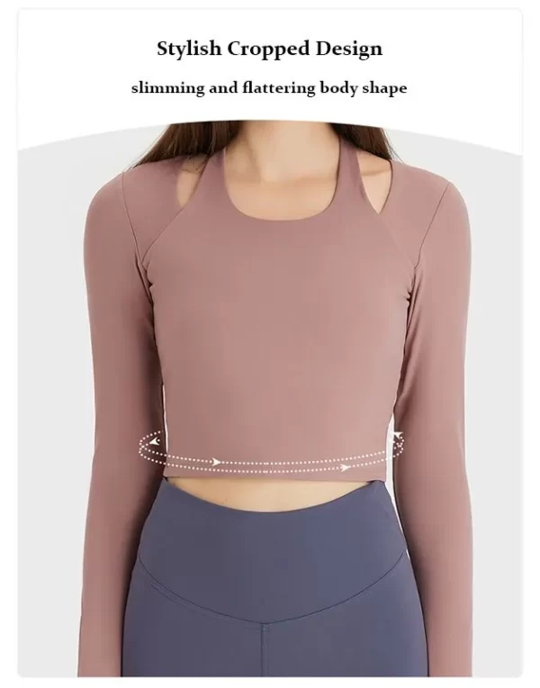 Langærmede gymnastikskjorter til kvinder med thumbleholes Slim Fit Halter Neck Tee Top