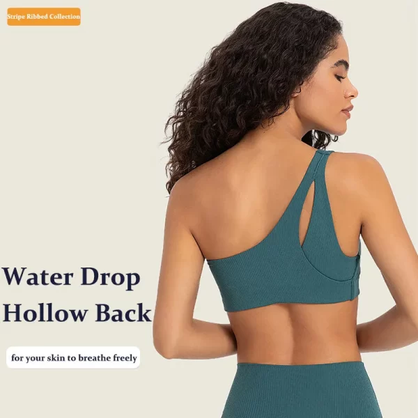 女式一肩运动文胸罗纹低冲击不对称锻炼瑜伽文胸