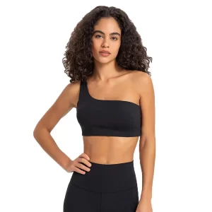 One shoulder sports bra for women Ribbed Low Impact Asymmetrical Workout Yoga Bra