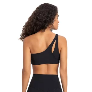 One shoulder sports bra for women Ribbed Low Impact Asymmetrical Workout Yoga Bra