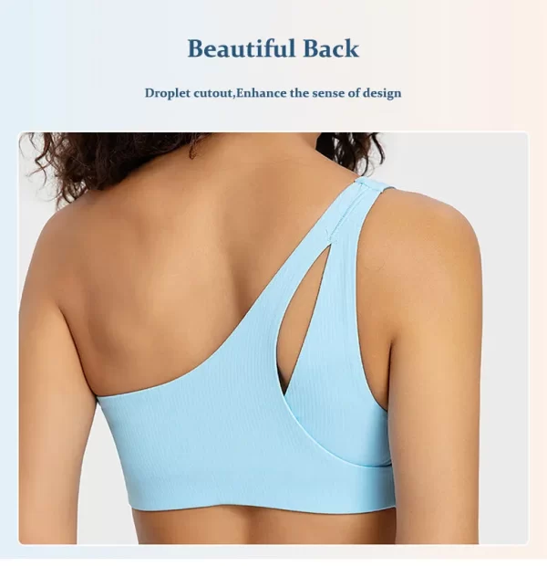 女式一肩运动文胸罗纹低冲击不对称锻炼瑜伽文胸