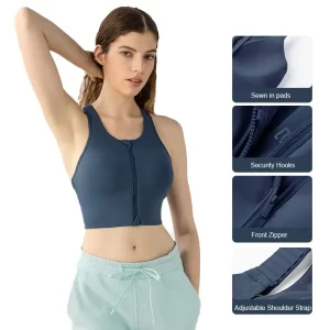 zip front sports bra womens adjustable racerback workout crop top