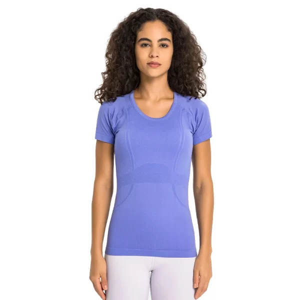 Womens Jacquard Seamless Short Sleeve Workout Top T-shirts