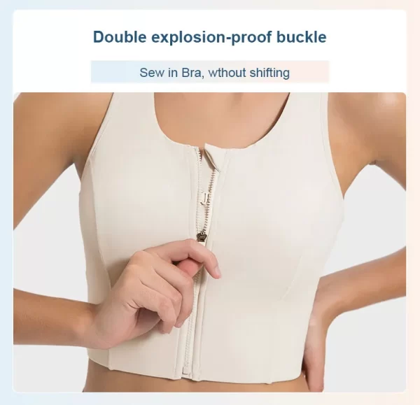 Sport-BH mit Reißverschluss für Damen, Racerback, hochschlagfestes, gepolstertes Crop-Top