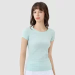 Wholesale Custom Women Round Neck Seamless Jacquard Short Sleeved Workout T-shirts Gym Top (10)