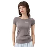 Wholesale Custom Women Round Neck Seamless Jacquard Short Sleeved Workout T-shirts Gym Top (17)