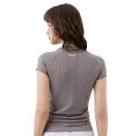 Wholesale Custom Women Round Neck Seamless Jacquard Short Sleeved Workout T-shirts Gym Top (18)