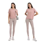 Wholesale Women Short Sleeve Workout Tops Drawstring Customized Fit Sports Gym T-shirt (18)