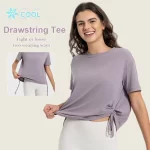 Wholesale Women Short Sleeve Workout Tops Drawstring Customized Fit Sports Gym T-shirt (46)