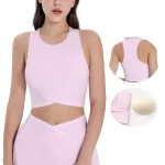 Wholesale Women’s High Neck Sleveless Workout Cropped Tank Tops Built-in Bra Sports Gym Shirts Fitness Wear (22)