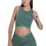 Wholesale Women’s High Neck Sleveless Workout Cropped Tank Tops Built-in Bra Sports Gym Shirts Fitness Wear (9)