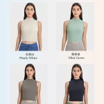 Kvinder Høj krave Ærmeløs Ribbet Elastic Sports Gym Tank Top (12)