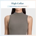 Kvinder Høj krave Ærmeløs Ribbet Elastic Sports Gym Tank Top (9)