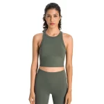 Women High Neck Racerback Padded Sports Bra Tank Top (32)