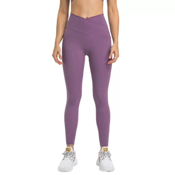 여성 요가 러닝 운동을 위한 휴대폰 포켓이 있는 크로스 웨이스트 레깅스