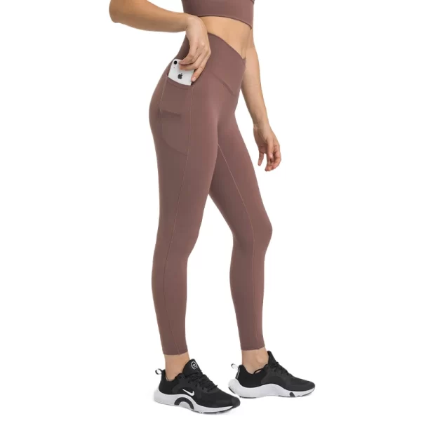 여성 요가 러닝 운동을 위한 휴대폰 포켓이 있는 크로스 웨이스트 레깅스