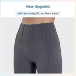 Frauen hoch wisteten keine Front Naht Yoga Training Fitnessstudio -Legging mit Telefontaschen (27)