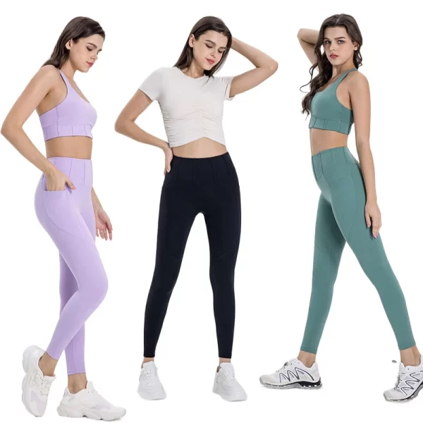 Großhandel für Yoga-Leggings mit Seitentaschen für Damen, Workout, Fitnessstudio, Sport-Strumpfhosen
