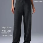 Women’s Lightweight High Waist Wide Leg Yoga Louge Pants with Drawstring (4)